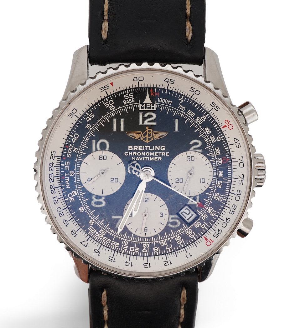 A gentleman's late 20th century stainless steel Breitling Chronometre Navitimer manual wind wrist watch